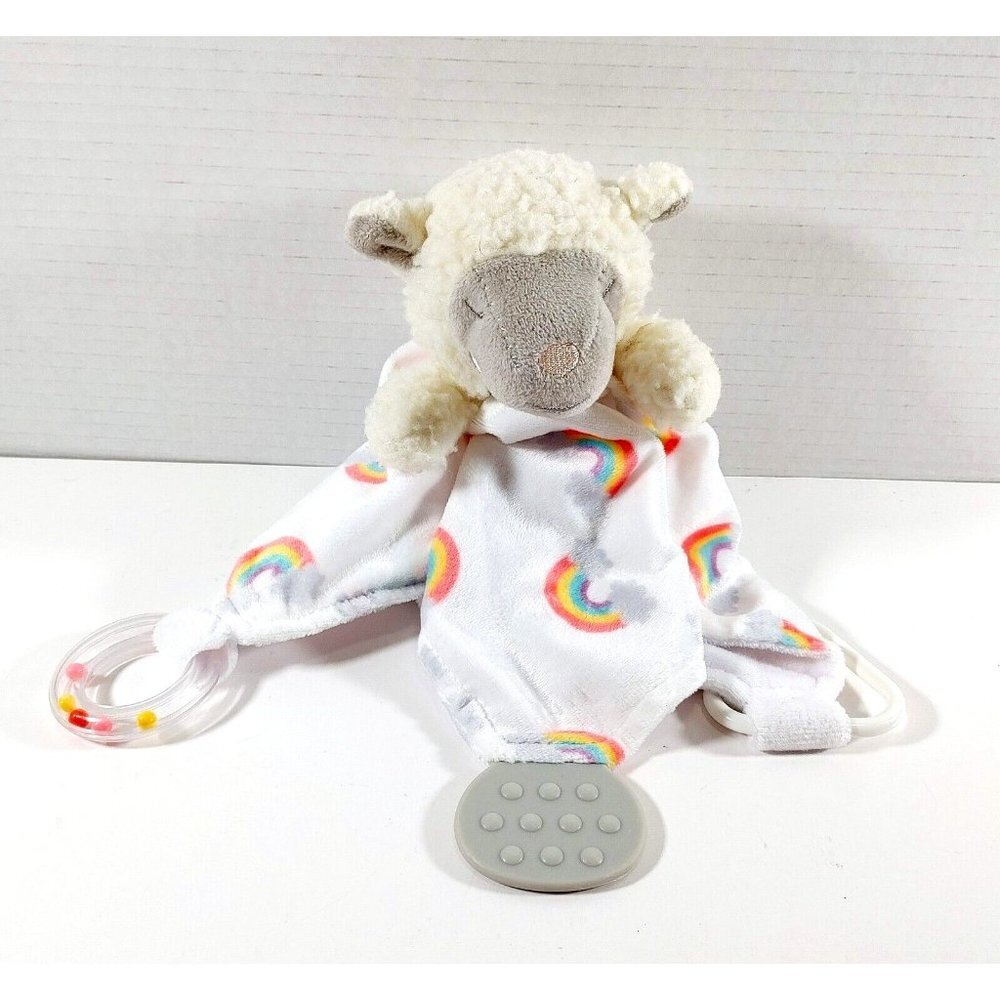 Modern  Baby Sleepy Lamb Lovey Rainbow Security Blanket Rattle Teether Toy